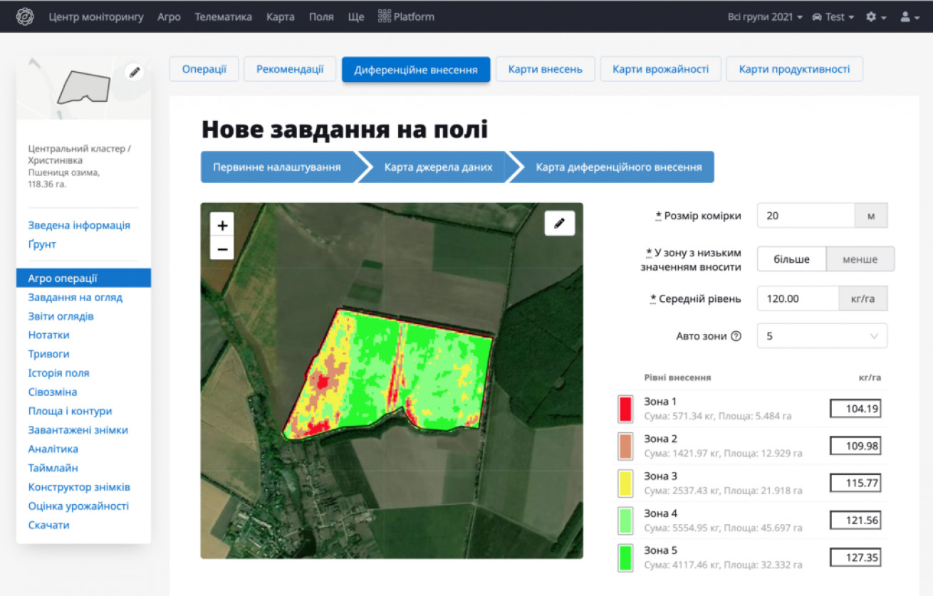  Формування карт-завдань з диференційованого внесення добрив